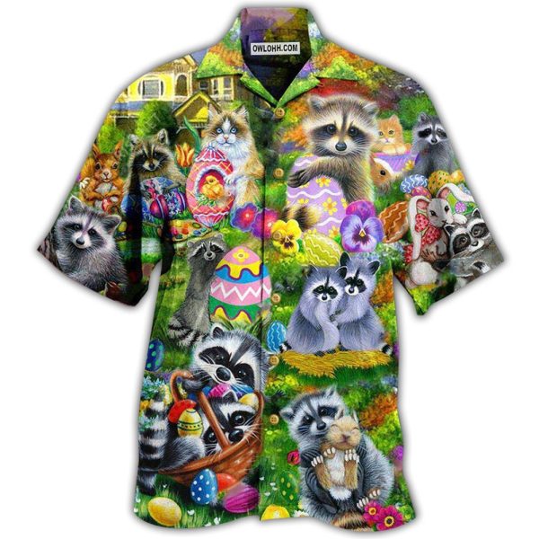 Raccoon Animals I Am Just Here For The Eggs Harmony - Hawaiian Shirt Jezsport.com