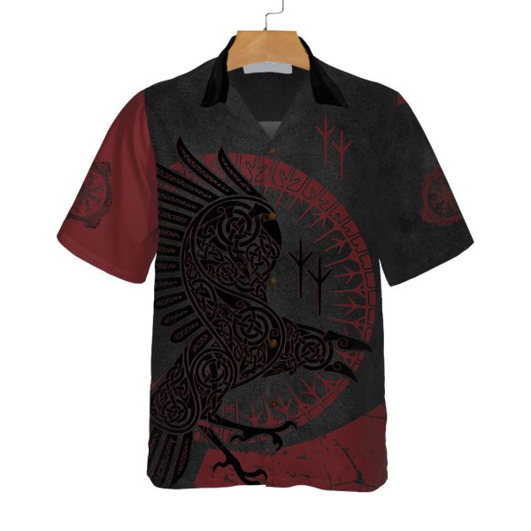 Red And Black Raven Viking Hawaiian Shirt, Unique Viking Raven Shirt Jezsport.com