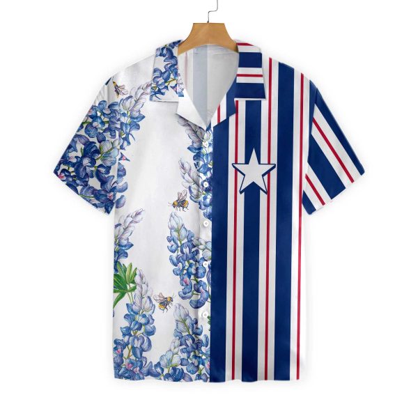 Stripe Pattern Texas Flag Bluebonnet Texas Hawaiian Shirt Jezsport.com