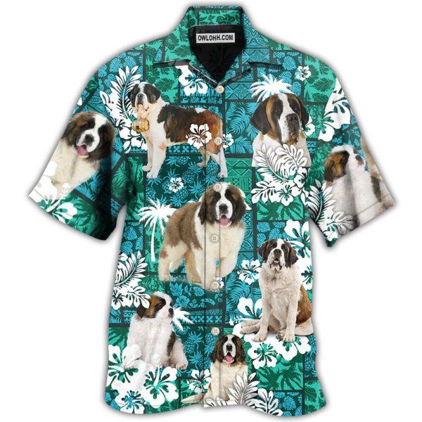 Saint Bernard Tropical Dog Green Lovely - Hawaiian Shirt Jezsport.com