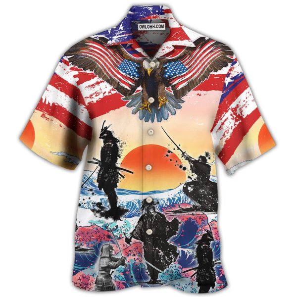 Samurai Eagle US Flag Independence Day - Hawaiian Shirt Jezsport.com