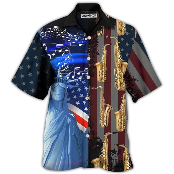 Saxophone Music USA Flag Independence Day - Hawaiian Shirt Jezsport.com