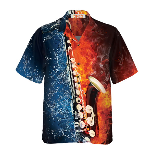 Saxophone With Water And Flame Hawaiian Shirt Jezsport.com