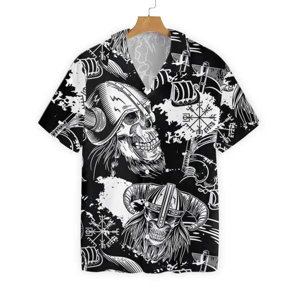 Seamless Pattern Skull In Viking Helmets Hawaiian Shirt Jezsport.com