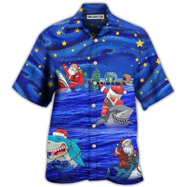 Shark Funny With Santa Amazing Xmas Night Star - Hawaiian Shirt Jezsport.com