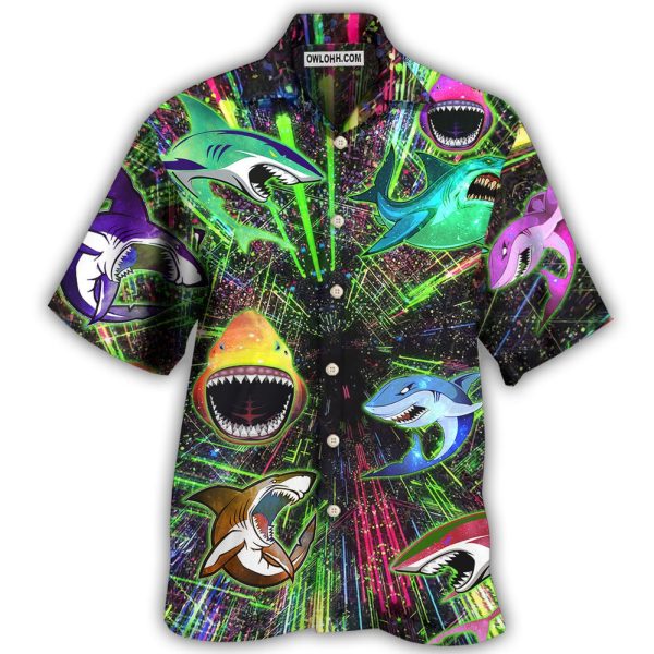 Shark Angry Neon Style - Hawaiian Shirt Jezsport.com