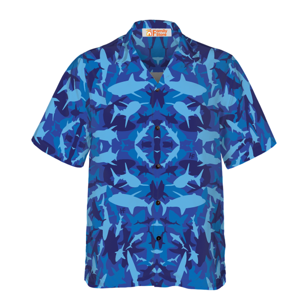 Shark Blue Camo Pattern Hawaiian Shirt Jezsport.com