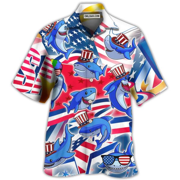 Shark Funny USA Flag Independence Day - Hawaiian Shirt Jezsport.com