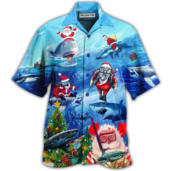 Shark Love Santa Blue Sea - Hawaiian Shirt Jezsport.com