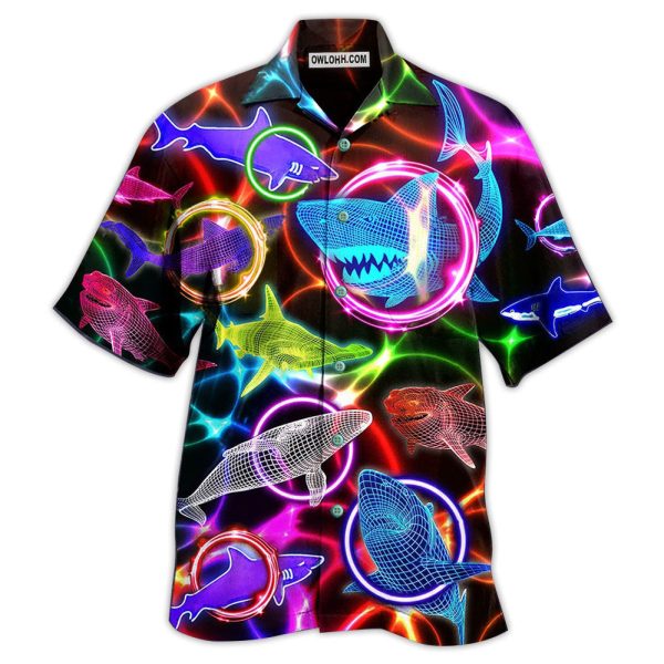 Shark Loves Circle Neon Style - Hawaiian Shirt Jezsport.com