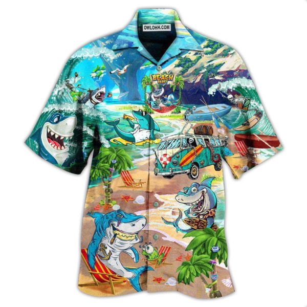 Shark And Skeletons On Beach Party - Hawaiian Shirt Jezsport.com