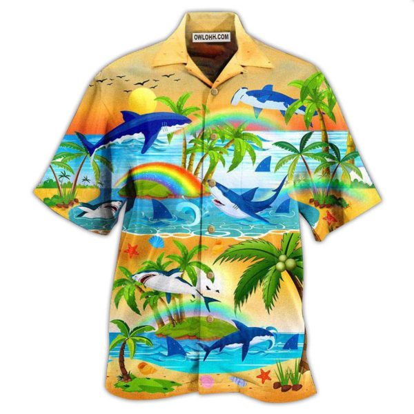 Shark Bright Rainbow And Sharks - Hawaiian Shirt Jezsport.com