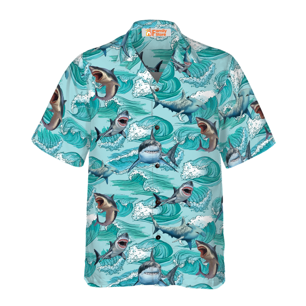 Sharks On Sea Waves Hawaiian Shirt Jezsport.com