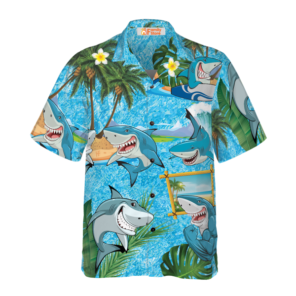 Sharks On The Beach Hawaiian Shirt Jezsport.com