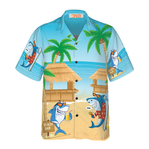 Sharks Party On The Beach Hawaiian Shirt Jezsport.com