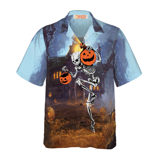 Skeleton Knows How To Dance Halloween Hawaiian Shirt, Spooky Pumpkin Shirt Jezsport.com