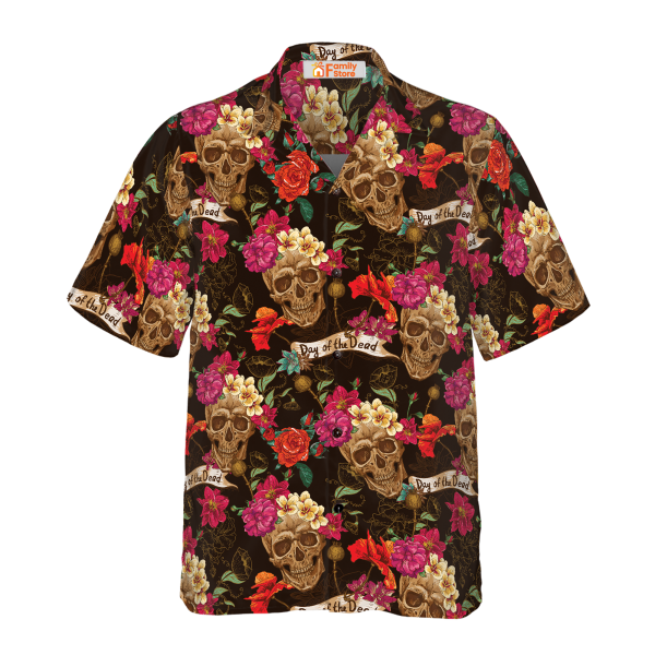 Skull And Flowers Day Of Dead Hawaiian Shirt Jezsport.com