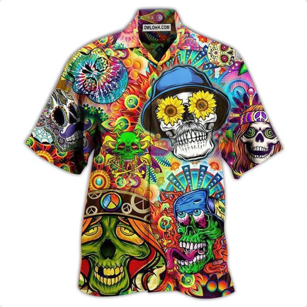 Hippie Skull Life Style Floral - Hawaiian Shirt Jezsport.com