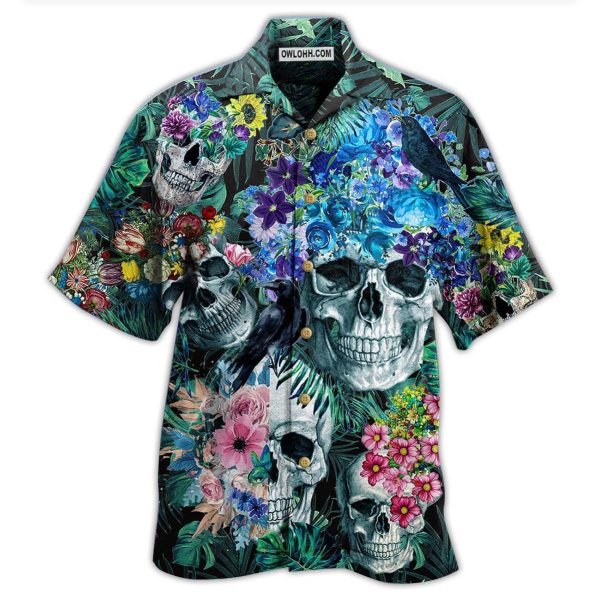 Skull Love Flowers Smile Happy - Hawaiian Shirt Jezsport.com