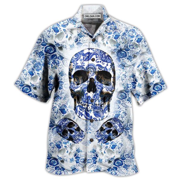 Skull Love Life Blue White - Hawaiian Shirt Jezsport.com