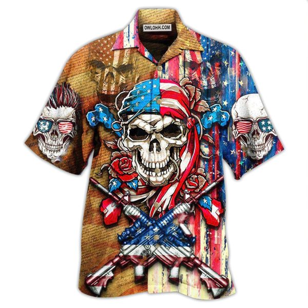 Skull Patriotic Flower America - Hawaiian Shirt Jezsport.com