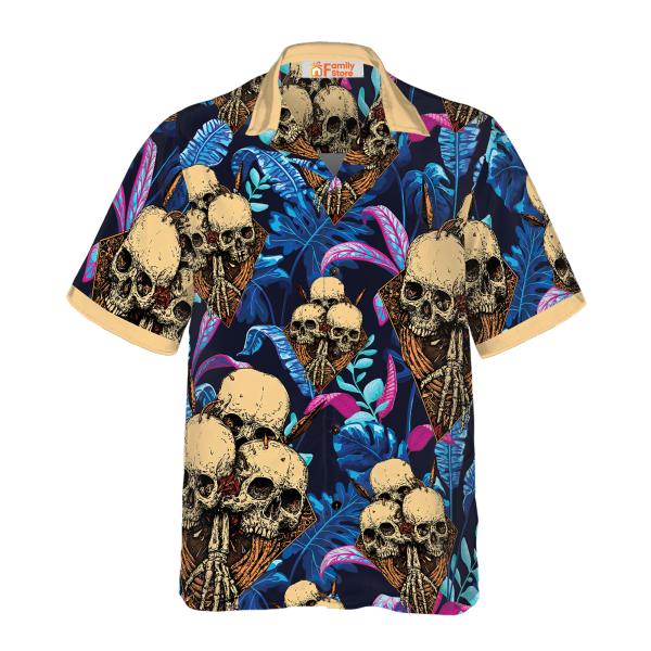 Skull Tropical Palm Leaves Background Hawaiian Shirt Jezsport.com