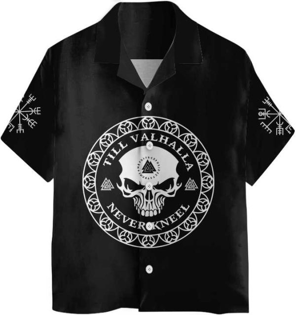 Skull Viking Valhalla Hawaiian Shirt, Black Goth Skull Shirt Jezsport.com