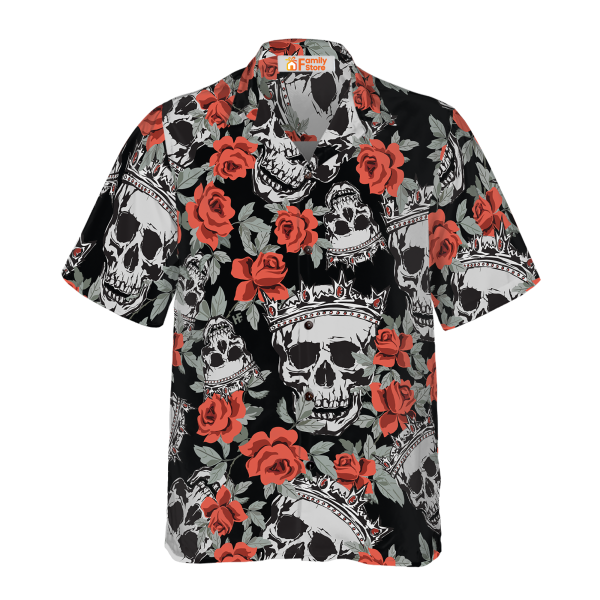 Skull With Crown And Red Rose Hawaiian Shirt Jezsport.com