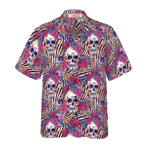 Skull With Roses On Zebra Background Hawaiian Shirt Jezsport.com