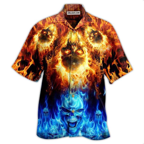 Skull Fire Burning Forever Fire And Water - Hawaiian Shirt Jezsport.com