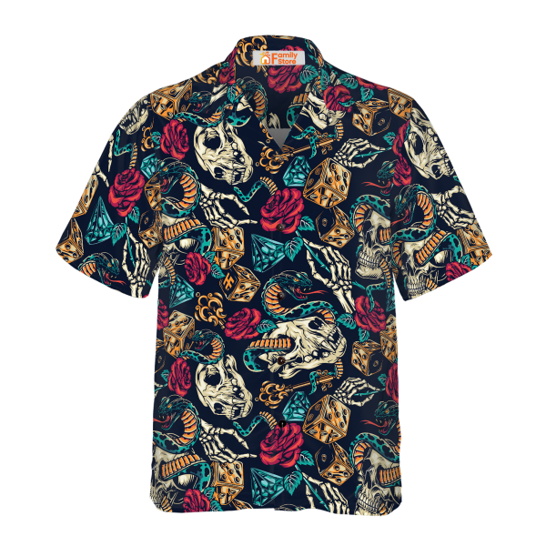 Skulls With Blue Snakes And Red Roses Hawaiian Shirt Jezsport.com