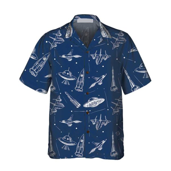 Space Aircraft Seamless Pattern Hawaiian Shirt Jezsport.com