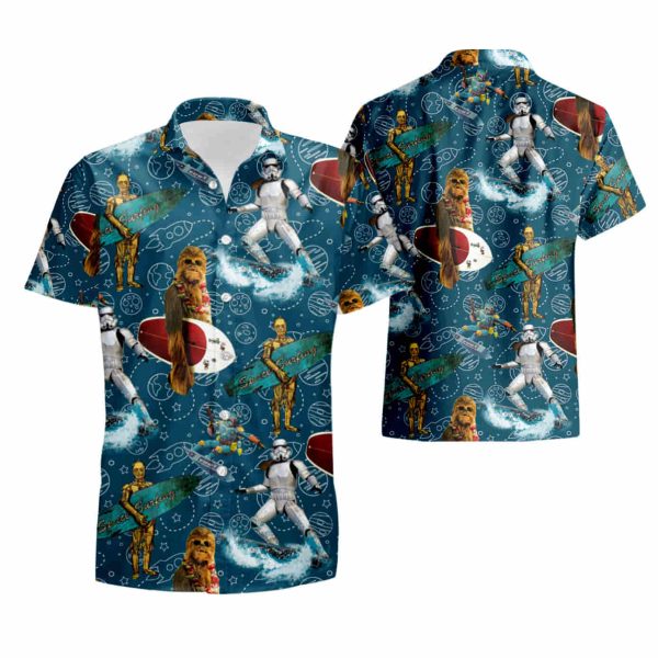 Stormtrooper Mandalorian Chewbacca C-3P0 Star Wars Shirts Star Wars Beach Shorts Hawaiian Sleeve Shirts Hawaiian Shirts summer shirt Jezsport.com