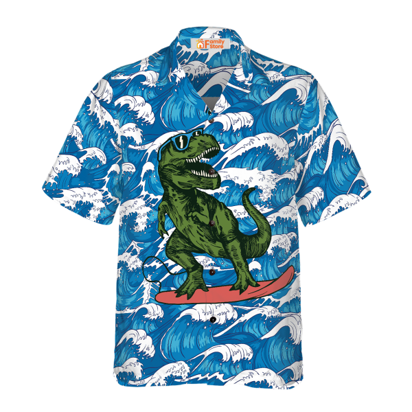 Surfing T-Rex Dinosaur Hawaiian Shirt Jezsport.com