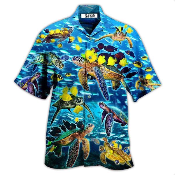 Turtle Go With The Flow Turtles And Fish Blue Ocean - Hawaiian Shirt Jezsport.com