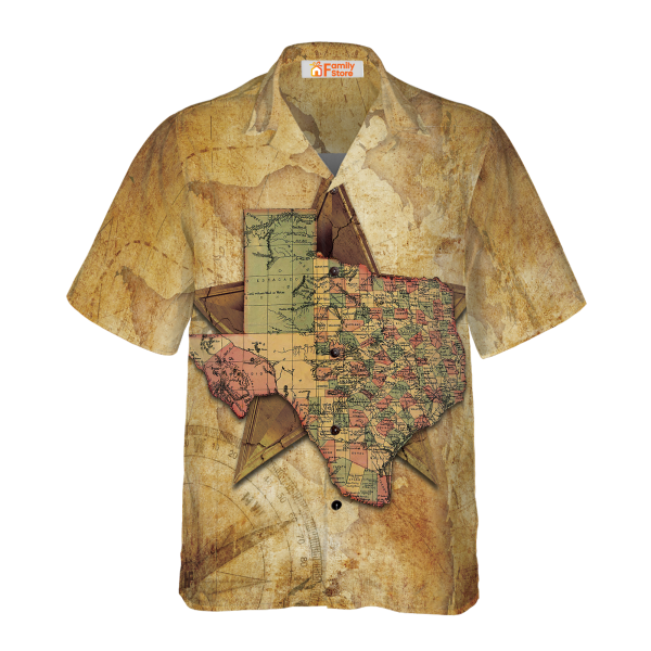 Texas State Map And Compass Pattern Hawaiian Shirt Jezsport.com