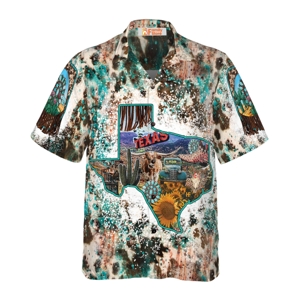 Texas Cowhide Map Hawaiian Shirt, Unique Texas Shirt For Texas Lovers Jezsport.com