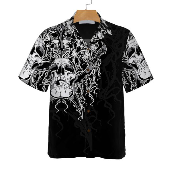 The Celtic Warrior, Black And White Celtic Skull Viking Hawaiian Shirt Jezsport.com