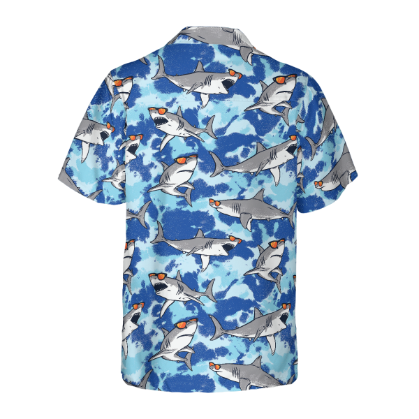 Tie Dye Sharks Wearing Sunglasses Hawaiian Shirt Jezsport.com