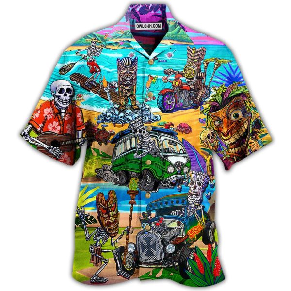 Tiki And Skull Blue Sea - Hawaiian Shirt Jezsport.com