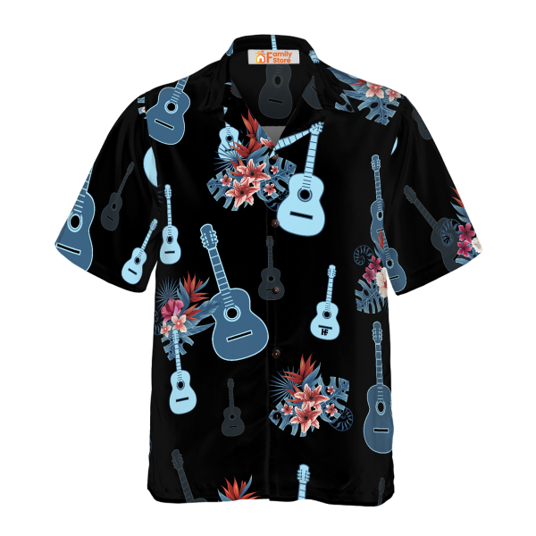 Tropical Guitar & Leaves Hawaiian Shirt Jezsport.com