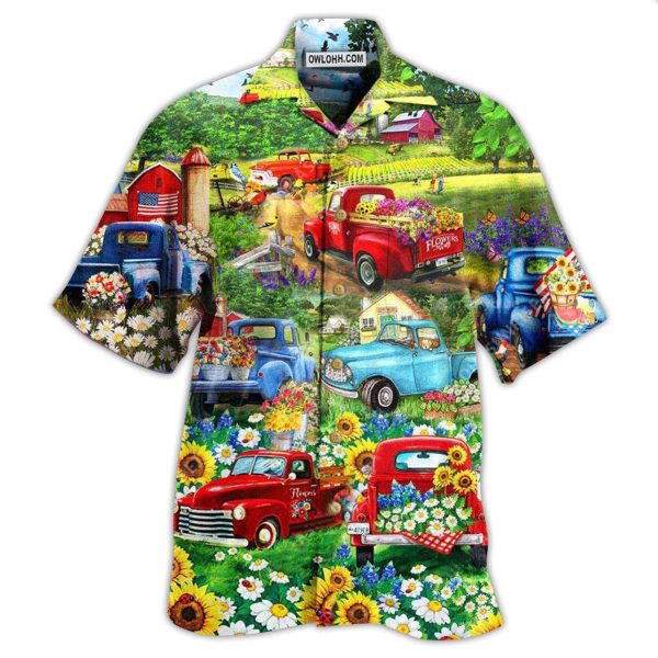 Truck Flower Pickup In The Flower Field - Hawaiian Shirt Jezsport.com