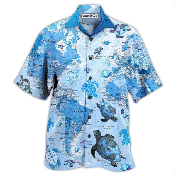 Turtle Awesome Map - Hawaiian Shirt Jezsport.com