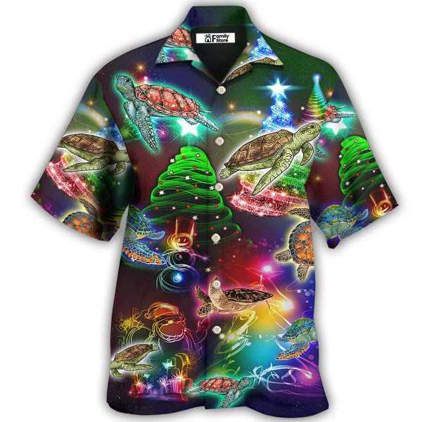 Turtle Neon Light Merry Christmas Lovely - Hawaiian Shirt Jezsport.com