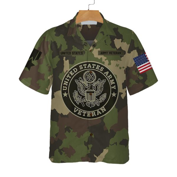 US Army Veteran Hawaiian Shirt, Green Camouflage Army Veteran Shirt Jezsport.com