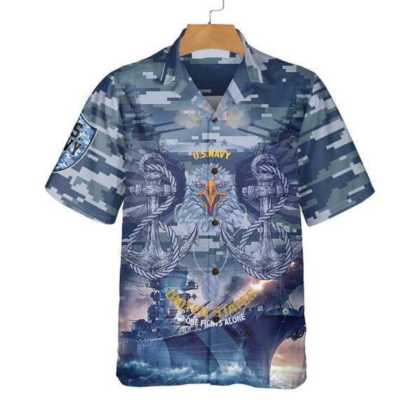 US Navy Veteran No One Fights Alone Veteran Hawaiian Shirt Jezsport.com