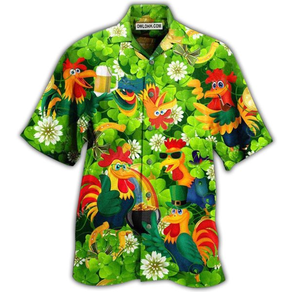 Chicken Roosters Bring Luck Shamrock - Hawaiian Shirt Jezsport.com