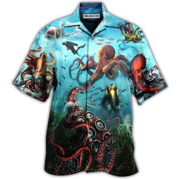 Octopus Giant And Diver - Hawaiian Shirt Jezsport.com