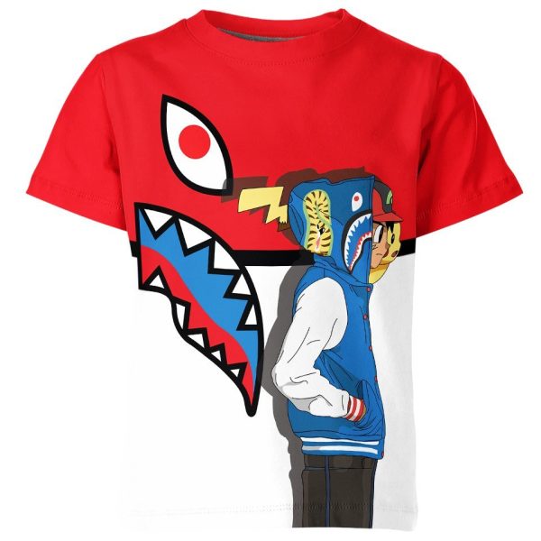 Ash Ketchum And Pikachu From Pokemon X Bape Shirt Jezsport.com