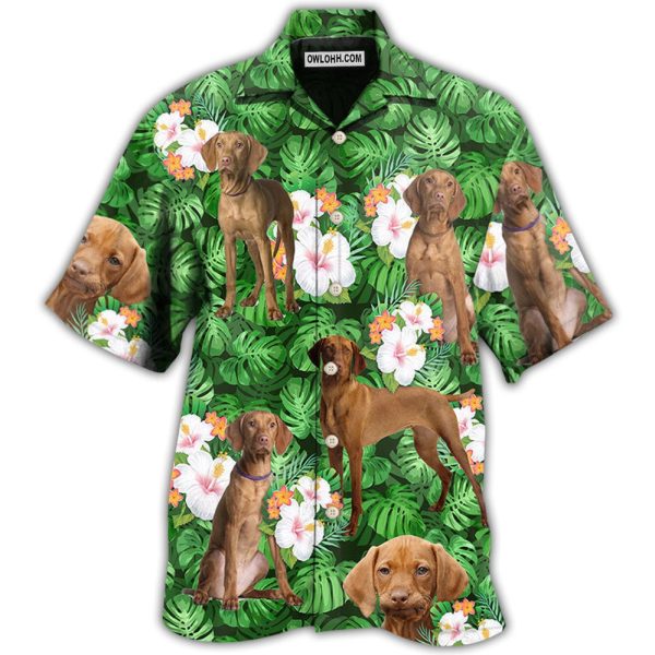 Vizsla Best Dog Dad Green Tropical Leaf - Hawaiian Shirt Jezsport.com